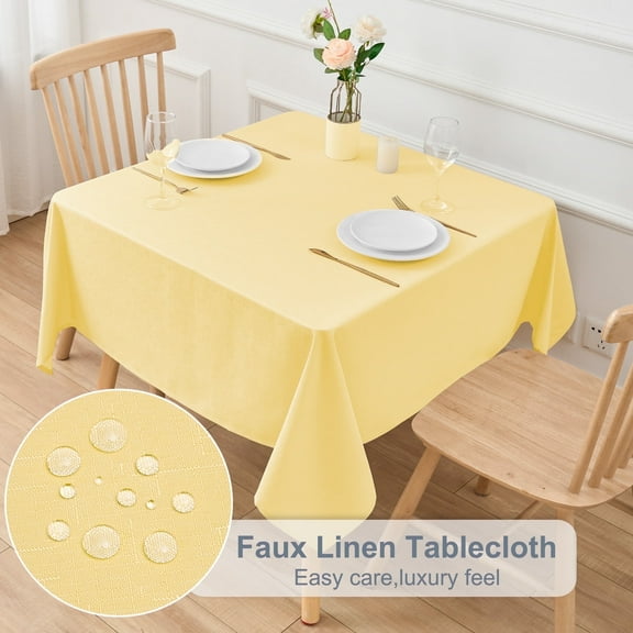 Inosoo Faux Linen Fabric Square Tablecloth, 52"x52" Stain and Wrinkle Resistant Washable Table Cover, Yellow