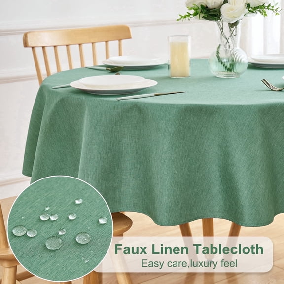 Inosoo Faux Linen Fabric Tablecloth, 48 inch Round Linen Textured Waterproof & Machine Washable Cloth Table Cover, Green
