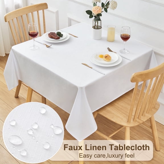 Inosoo Faux Linen Fabric square Tablecloth, 60"x60" Stain and Wrinkle Resistant Washable Table Cover, White