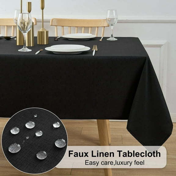 Inosoo Faux Linen Rectangle Tablecloth, 60x84 Inch Decorative Textured Fabric Table Cloth, Stain and Wrinkle Resistant Washable Table Cover, Black