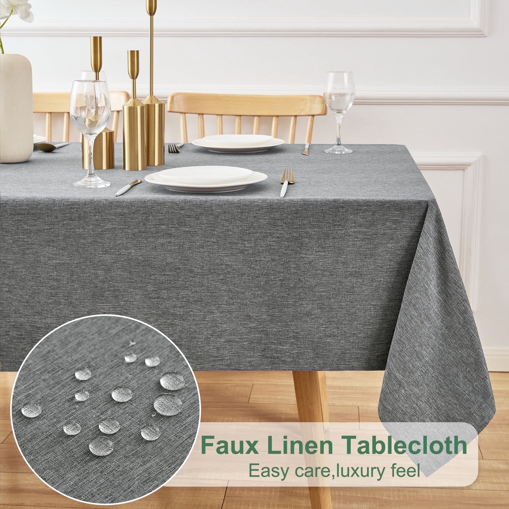 Inosoo Faux Linen Textured Fabric Tablecloth, 60"x 84" Rectangle Waterproof Wipeable & Washable Table Cover, Dark Gray