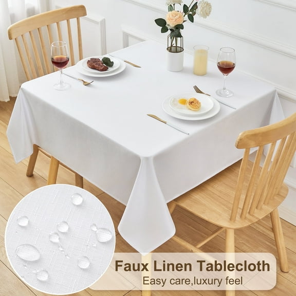 Inosoo Faux Linen Square Tablecloth, 52x52 Inch Decorative Waterproof Fabric Table Cloth, Stain and Wrinkle Resistant Washable Table Cover, Washable, White