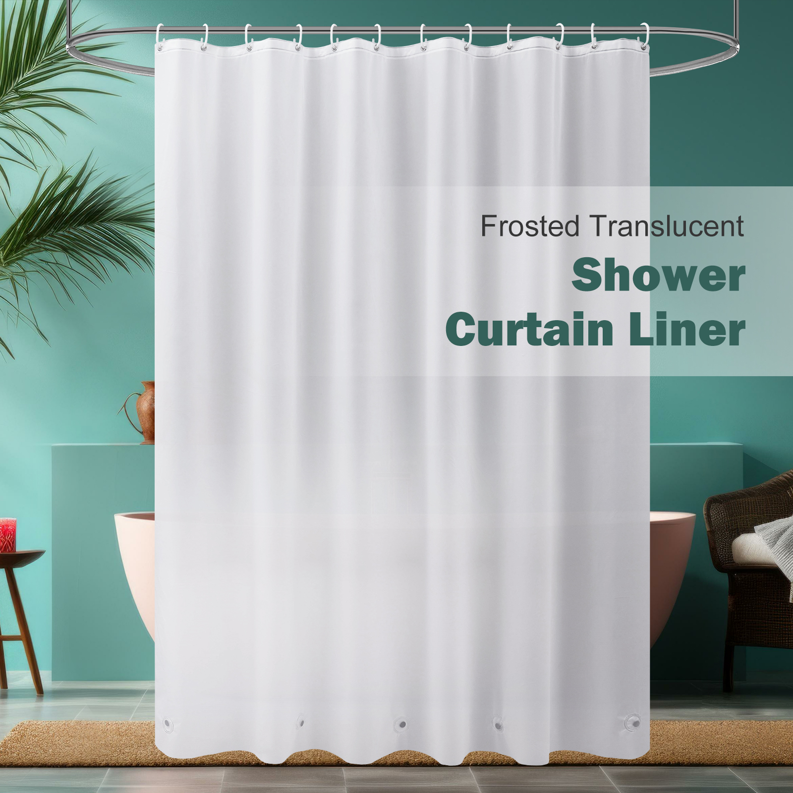 Extra Long (96'') Polyester Fabric Shower Curtain Liner in Ivory ...