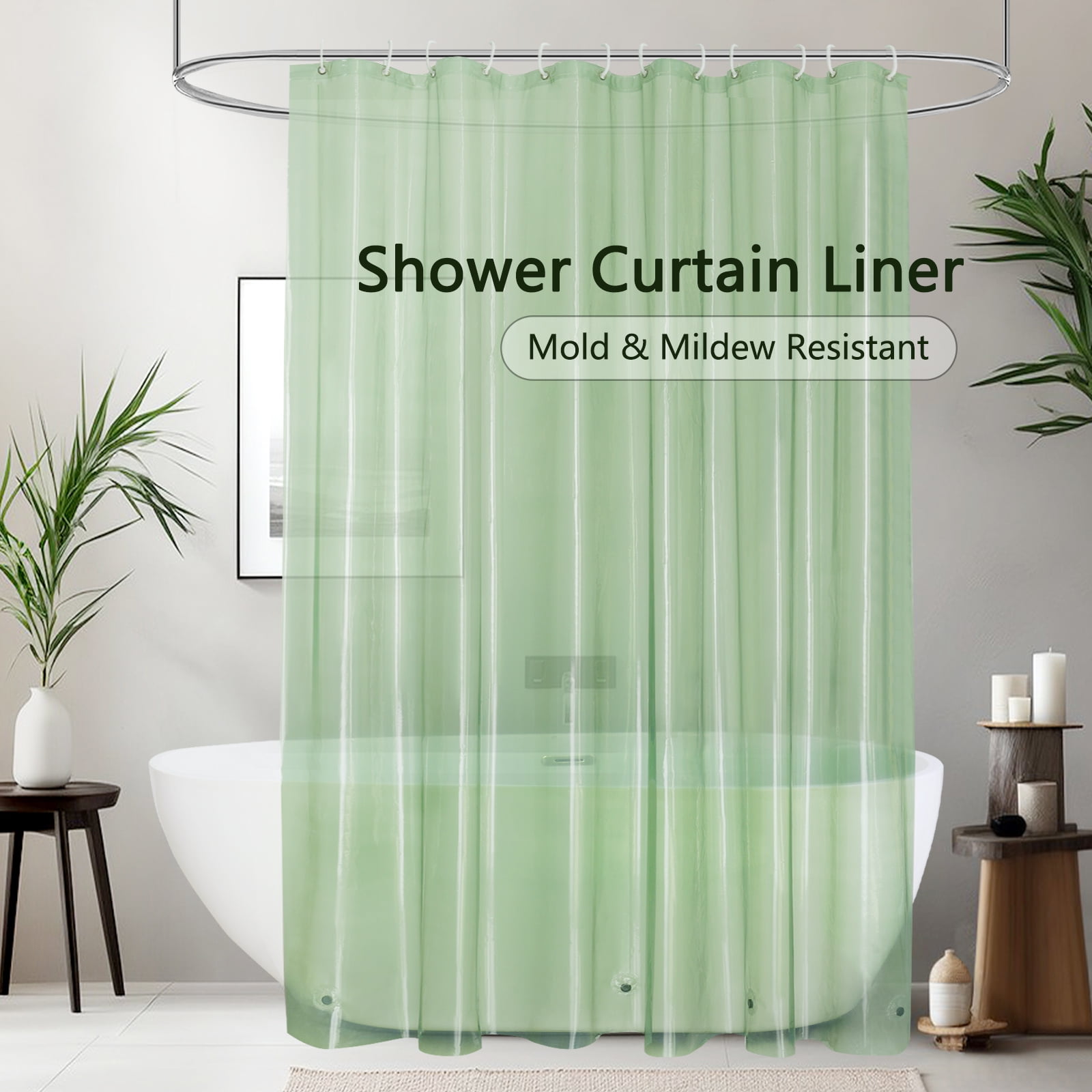 Inosoo Green Plastic Shower Curtain liner,72"x 72" Lightweight Colored