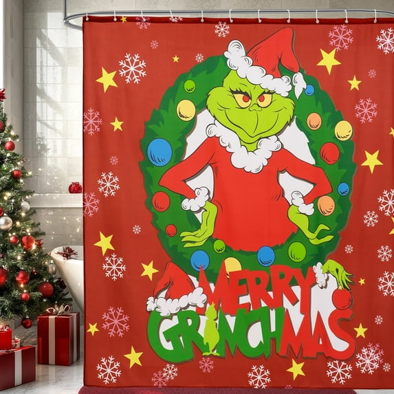 Inosoo Grinch Christmas Festival Fabric Shower Curtain, 72"x 72", Washable