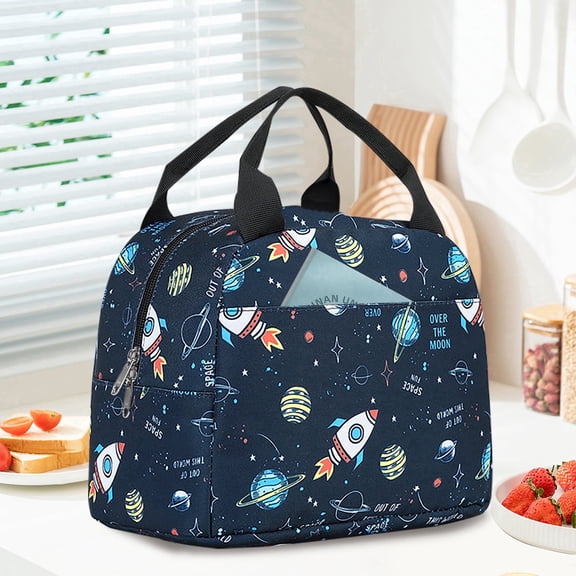Inosoo Insulated Lunch Bag with Space & Planet Pattern, Premium Canvas Lunch Box for Men to Carry to School, Work or Picnics