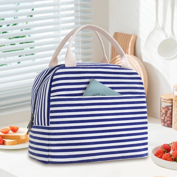 Inosoo Insulated Lunch Bag for Women, Cooler & Thermal Insulated Lunch Box, Blue Strip