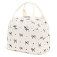 thumbnail image 1 of Inosoo Stylish Insulated Tote Lunch Bag for Women, Reusable Corduroy Lunch Box for School or Work, Black Bow Patterned, 1 of 13