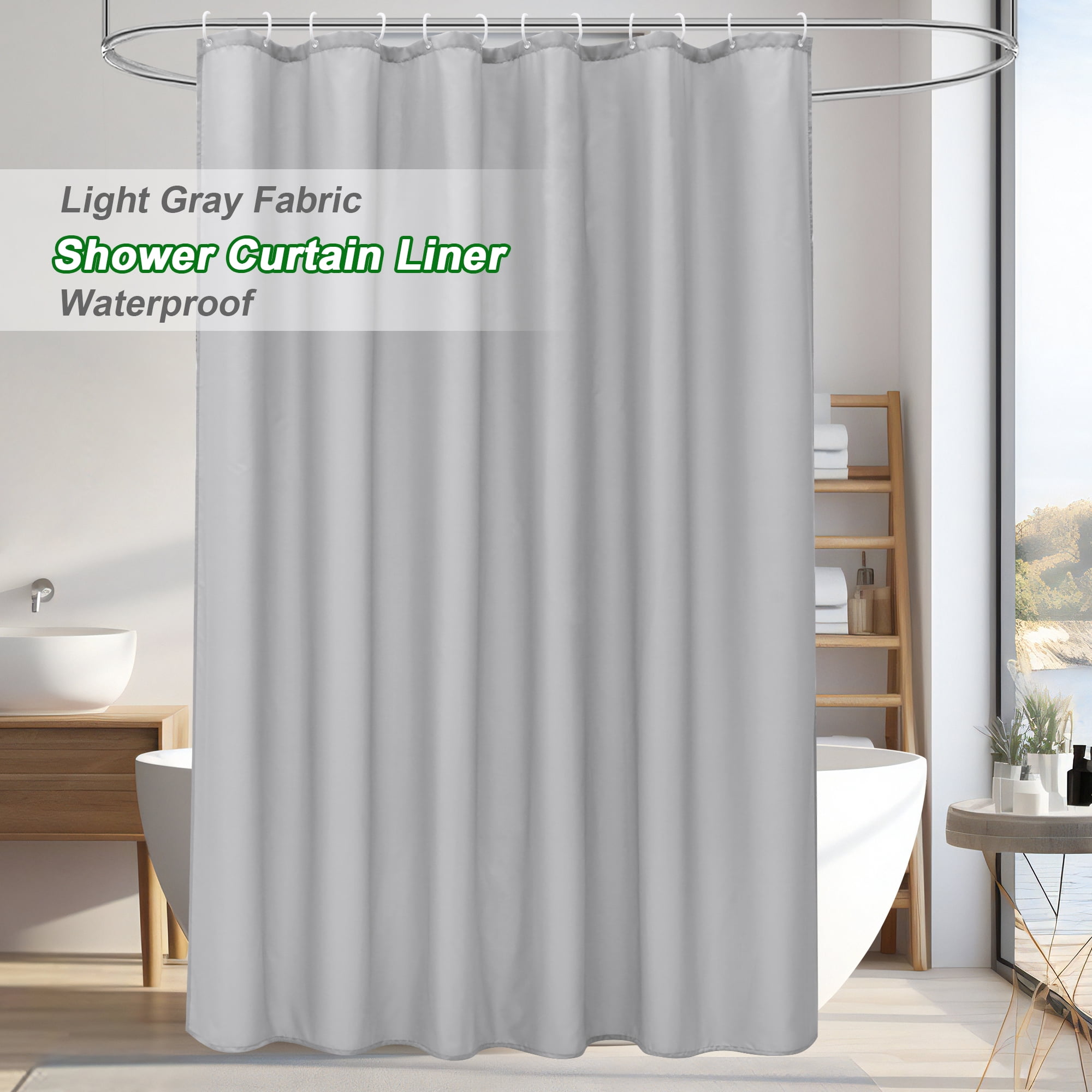 Inosoo Light Gray Fabric Shower Curtain, 72"Wx72"H Water Repellent Cloth Shower Curtain Liner with G(图1)
