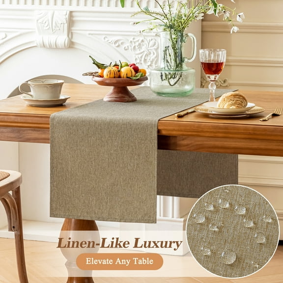 Inosoo Linen-like Table Runner, 13x72 Inch Polyester Fabric Table Scarf Waterproof Stain-Resistant Machine Washable, for Dining Party Holiday Home Décor,Mocha Brown