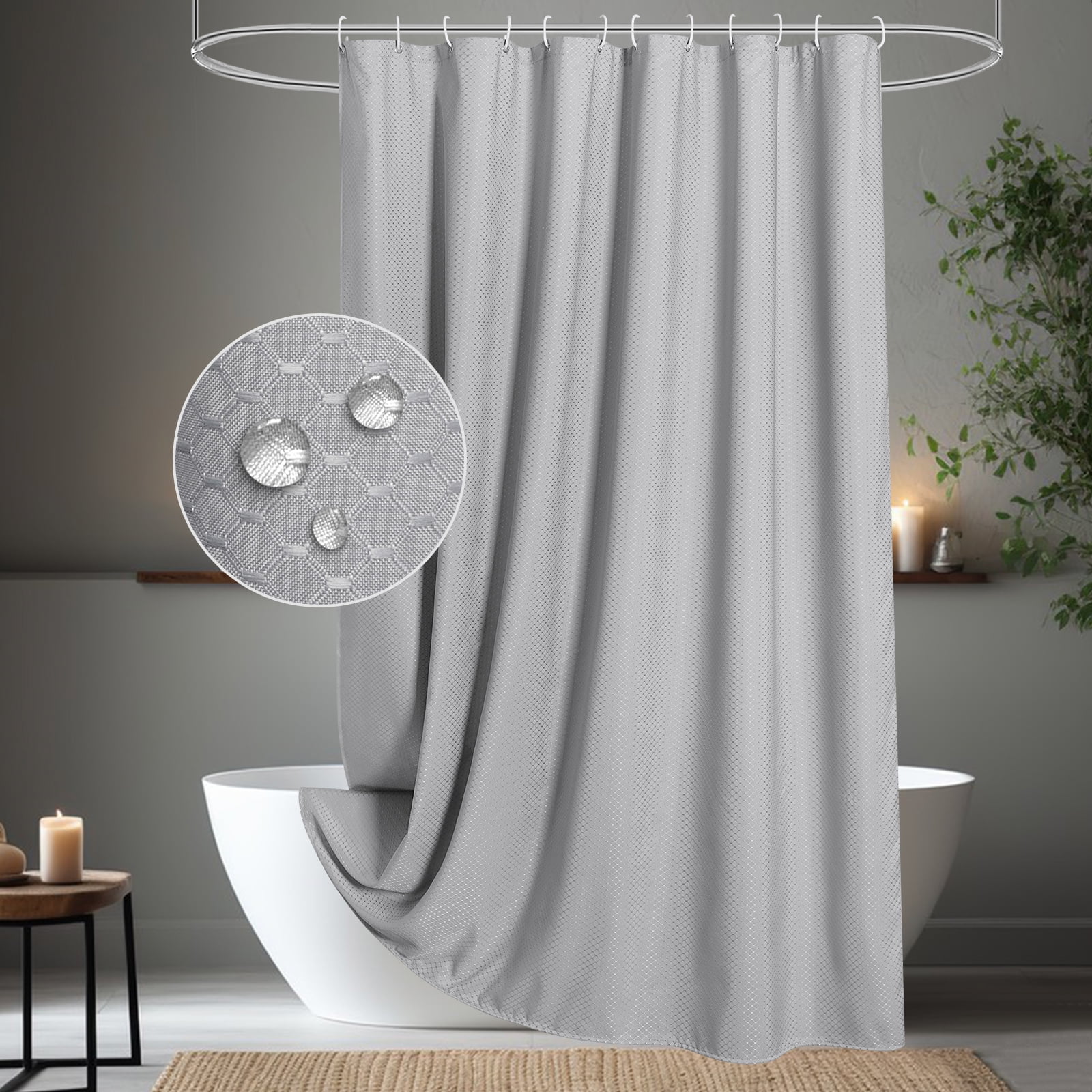 Inosoo Long Gray Waffle Shower Curtain,72"Wx84"H, Heavyweight Fabric