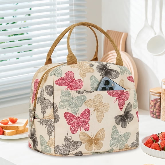 Inosoo Tote Lunch bag for Women, Reusable Leak Proof Lunch Box, Butterfly Print
