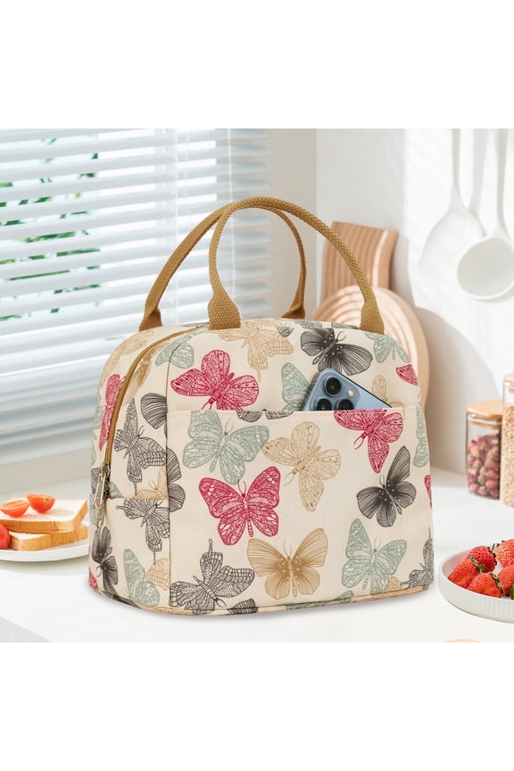 Tote Lunch bag for Women, Reusable Leak Proof Lunch Box, Butterfly Print