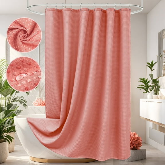 Inosoo Luxury Waffle Weave Shower Curtain, Water Repellent, Thick and Soft, 72" x 72", Coral Pink
