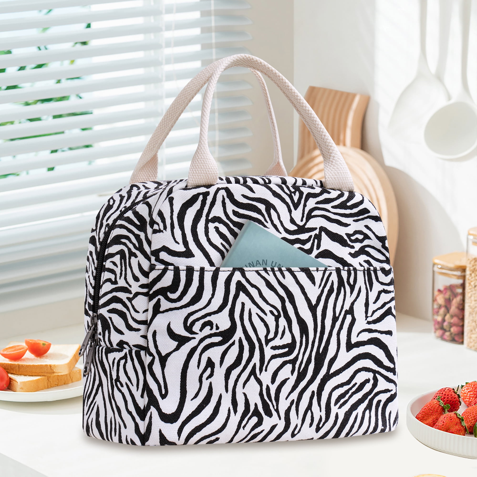 Inosoo Modern Lunch Bag for Girls Woman Canvas Tote Lunch Box for School Work Picnic Insulated Reusable Cute Lunch Bento Box Bag for Girls with