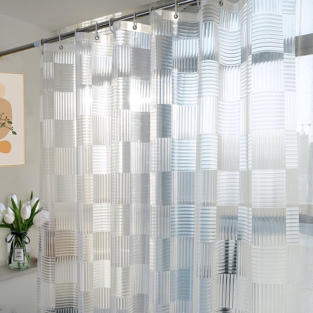 Inosoo Plastic Clear Shower Curtain Liner, 72"x 72" Heavy Duty Thick EVA Shower Liner with 3D Geometric Design, Magnets