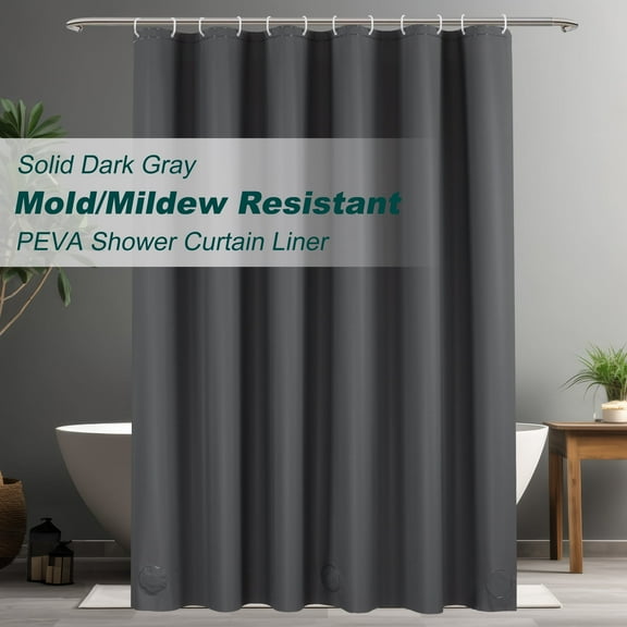 Inosoo Plastic Shower Curtain Liner, 72"Wx72"H Solid Dark Gray PEVA Shower Liner
