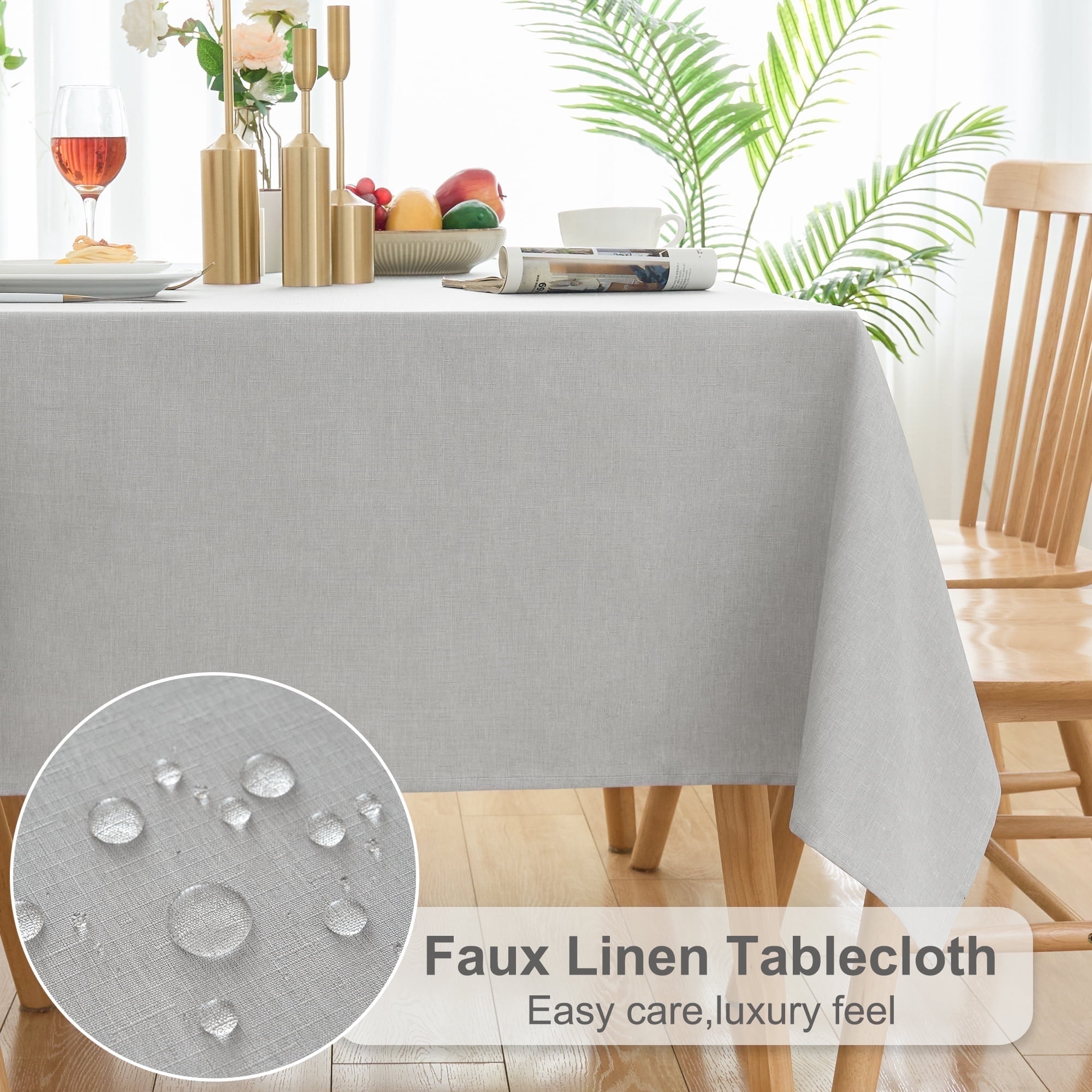 Inosoo Rectangle Linen Textured Tablecloth, 60x102 Inch Fabric Table Cloth, Water Resistant & Washable Table Cover, Light Gray