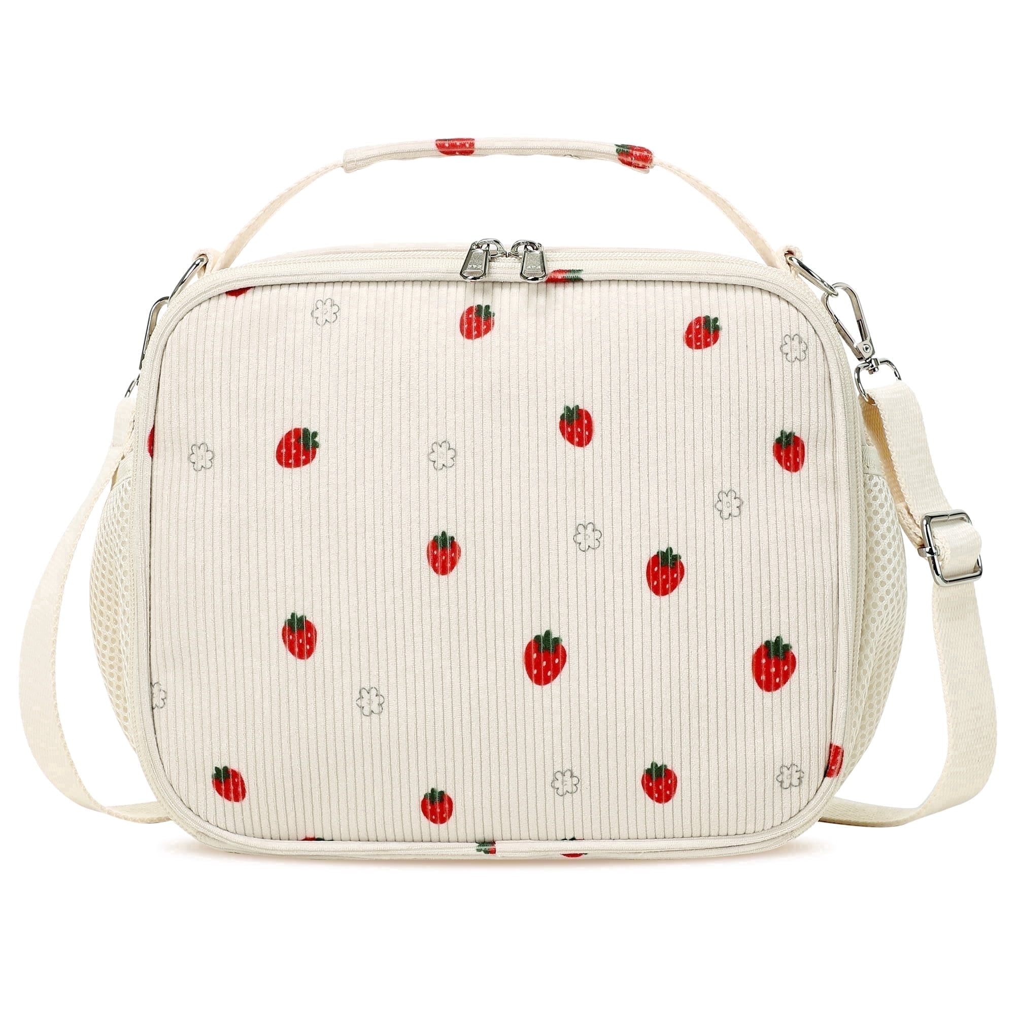 Inosoo Lunch Box for Kid, Girls' School Lunch Bags, or Women's Work Lunch Box – Handheld or Crossbody, Insulated, Leak-Proof & Stylish with Red Strawberry Pattern