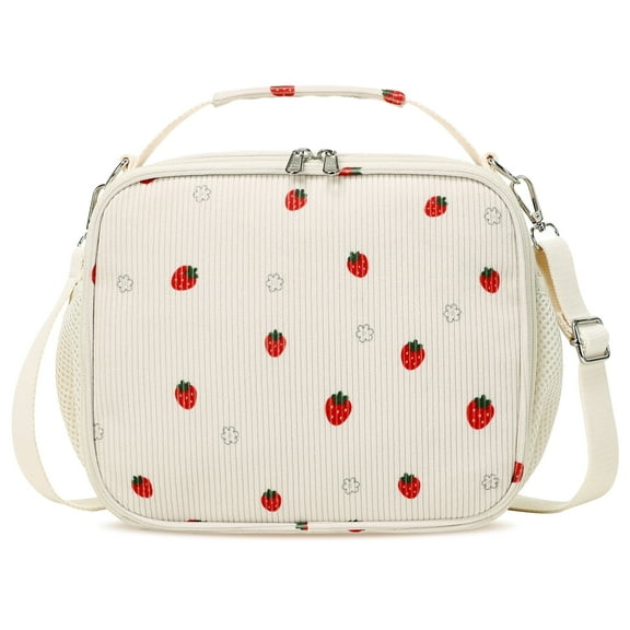 Inosoo Lunch Box for Kid, Girls' School Lunch Bags, or Women's Work Lunch Box – Handheld or Crossbody, Insulated, Leak-Proof & Stylish with Red Strawberry Pattern