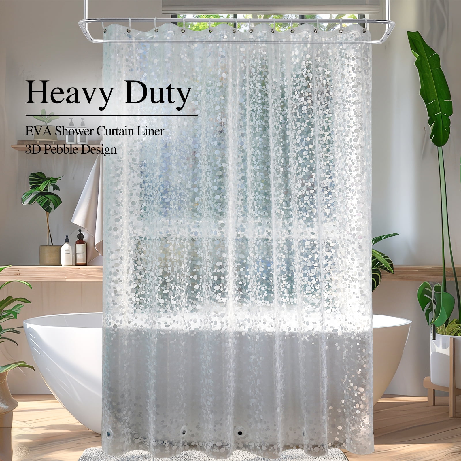 Inosoo Shower Curtain Liner with Pebble Design, 48"Wx72"H Clear Stall Shower Liner for Bathroom, Heavy Duty Waterproof Thick EVA Plastic Shower Curtain，Mold & Mildew Resistant