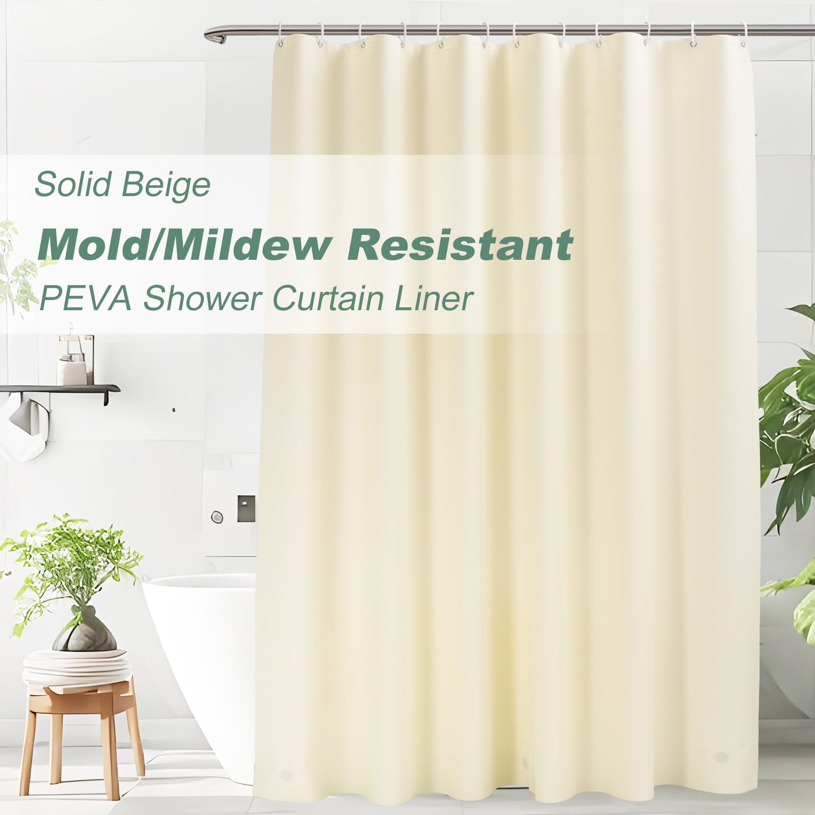 Home & Style Beige Magnetized Shower Curtain Liner – Mildew Resistant, 72x72