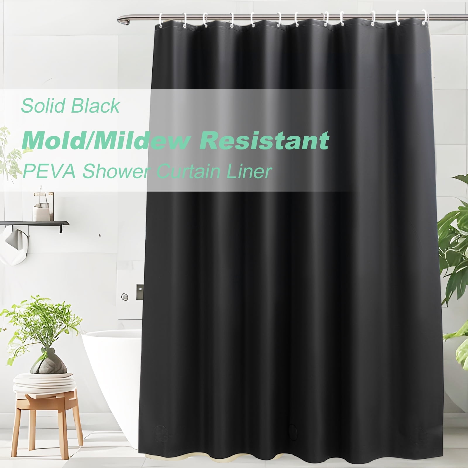 Inosoo Solid Black Peva Plastic Shower Curtain Liner 72x 78 Extra