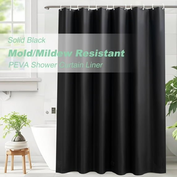 Inosoo Solid Black PEVA Plastic Shower Curtain Liner, 72"x 78" Extra Long Heavy Duty Waterproof Shower Liner for Bathroom, Mold and Mildew Resistant