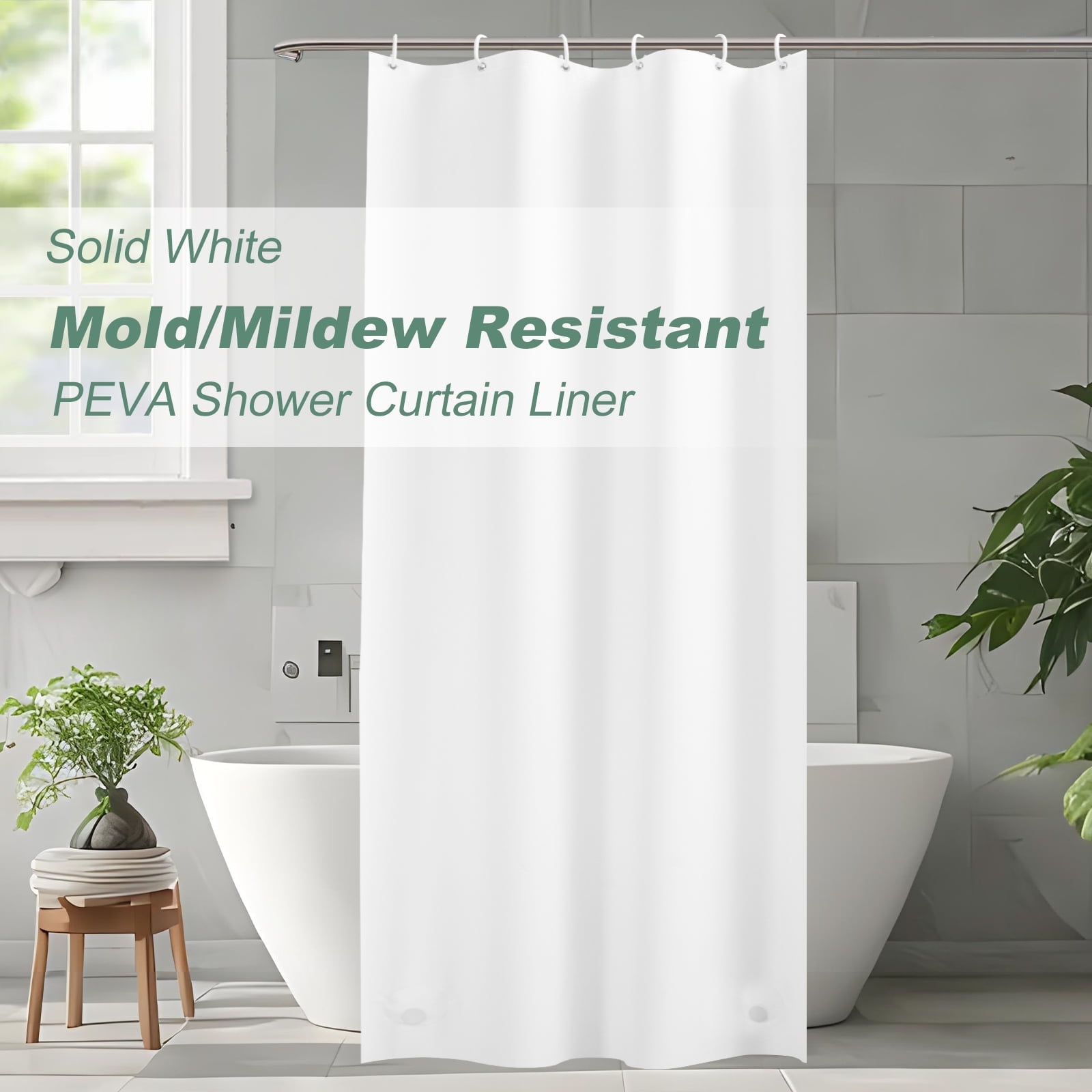 Inosoo Solid White PEVA Shower Curtain Liner, 36"x 72" Small Heavy Duty Waterproof Shower Stall ...