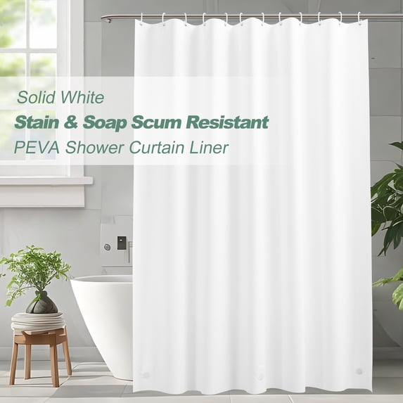 Inosoo Solid White PEVA Shower Curtain Liner, 72"Wx 84"H Extra Long Heavy Duty Waterproof Shower Liner for Bathroom