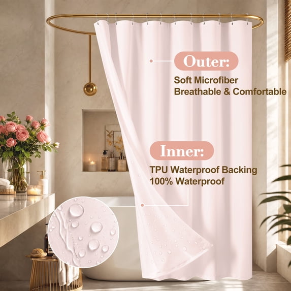 Inosoo 100% Waterproof Fabric Shower Curtain, 72Wx78L inch Extra Long TPU Laminated Soft Cloth Shower Liner, 2-in-1 Bathroom Curtain with Magnets, Pink