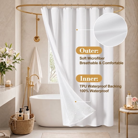 Inosoo TPU Laminated Fabric Shower Curtain Liner, 72x72 inch 100% Waterproof, Soft Cotton-Like Cloth Shower Liner, 2-in-1 Design with Magnets & Rustproof Grommets, White