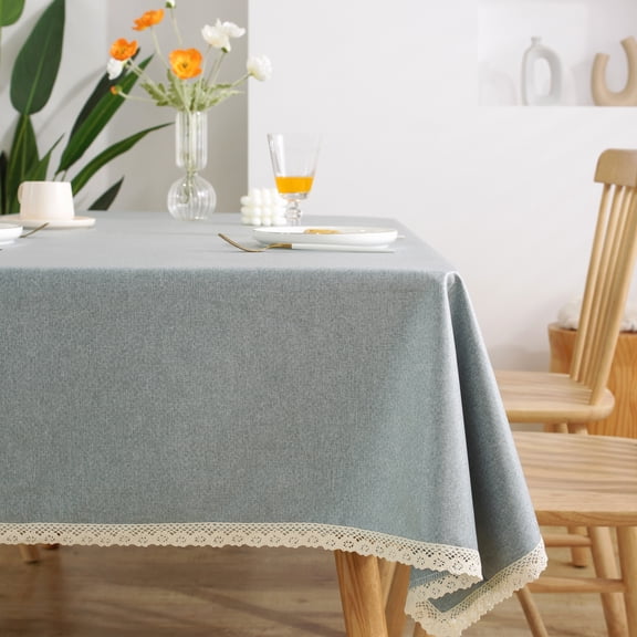 Inosoo TPU Waterproof Lace Tablecloth Round 60 Inch, Thick & Soft Oil Proof Wipe Clean Linen Table Cloth, Grayblue