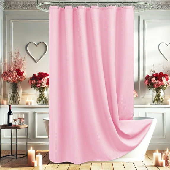 Inosoo Thick Waffle Weave Shower Curtain, 72"x 72" Luxury Hotel Fabric Shower Curtains for Bathroom, Heavy Duty Cloth Pink Bath Curtain for Valentine's Day