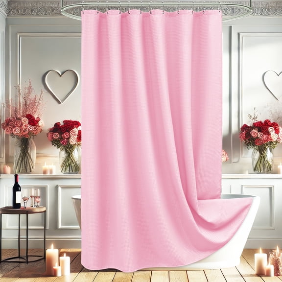 Inosoo Thick Waffle Weave Shower Curtain, 72"x 72" Luxury Hotel Fabric Shower Curtains for Bathroom, Heavy Duty Cloth Pink Bath Curtain for Valentine's Day