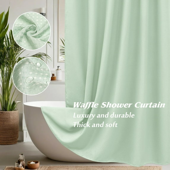 Inosoo Thick Waffle Weave Shower Curtain, 72"x 72" Luxury Hotel Fabric Shower Curtains for Bathroom, Heavy Duty Cloth Bath Curtain, Mint Green