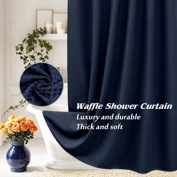 Inosoo Thick Waffle Weave Shower Curtain, 72"x 72" Luxury Hotel Fabric Shower Curtains for Bathroom, Heavy Duty Cloth Bath Curtain, Navy Blue