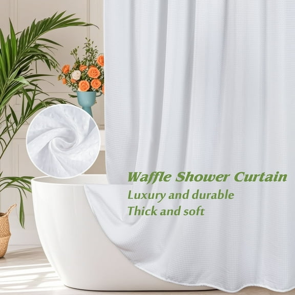 Inosoo Thick Waffle Weave Shower Curtain, 256 GSM Luxury Hotel Fabric Shower Curtains for Bathroom, 72"x 72"Heavy Duty Cloth Bath Curtain, White