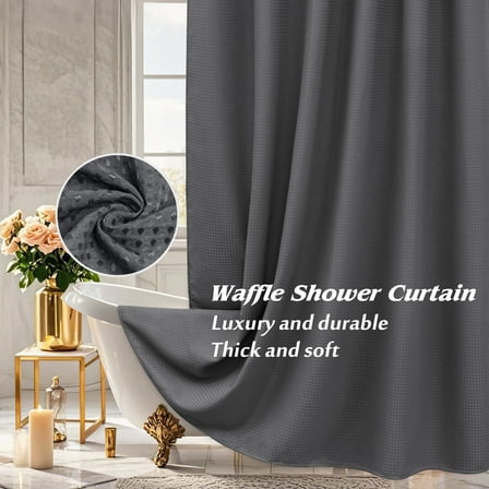 Inosoo Waffle Textured Shower Curtain, 72"x72" Heavy Duty Fabric Shower Curtains for Bathroom, Luxury Weighted Polyester Cloth Bath Curtain for Hotel, Charcoal Gray