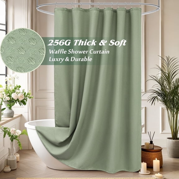 Inosoo Waffle Textured Shower Curtain, 72"x72" Luxury Heavy Duty Soft Fabric Shower Curtain, Sage Green