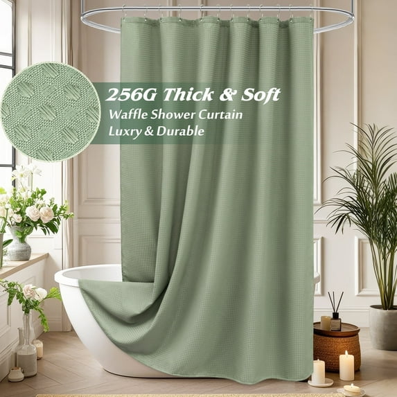 Inosoo Waffle Textured Shower Curtain, 72"x72" Luxury Heavy Duty Soft Fabric Shower Curtain, Sage Green