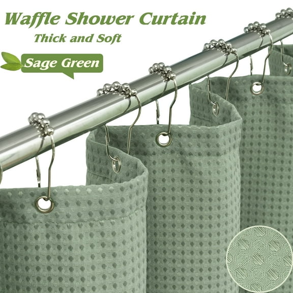 Inosoo Waffle Textured Shower Curtain, 72"x72" Luxury Heavy Duty Soft Fabric Shower Curtain, Sage Green