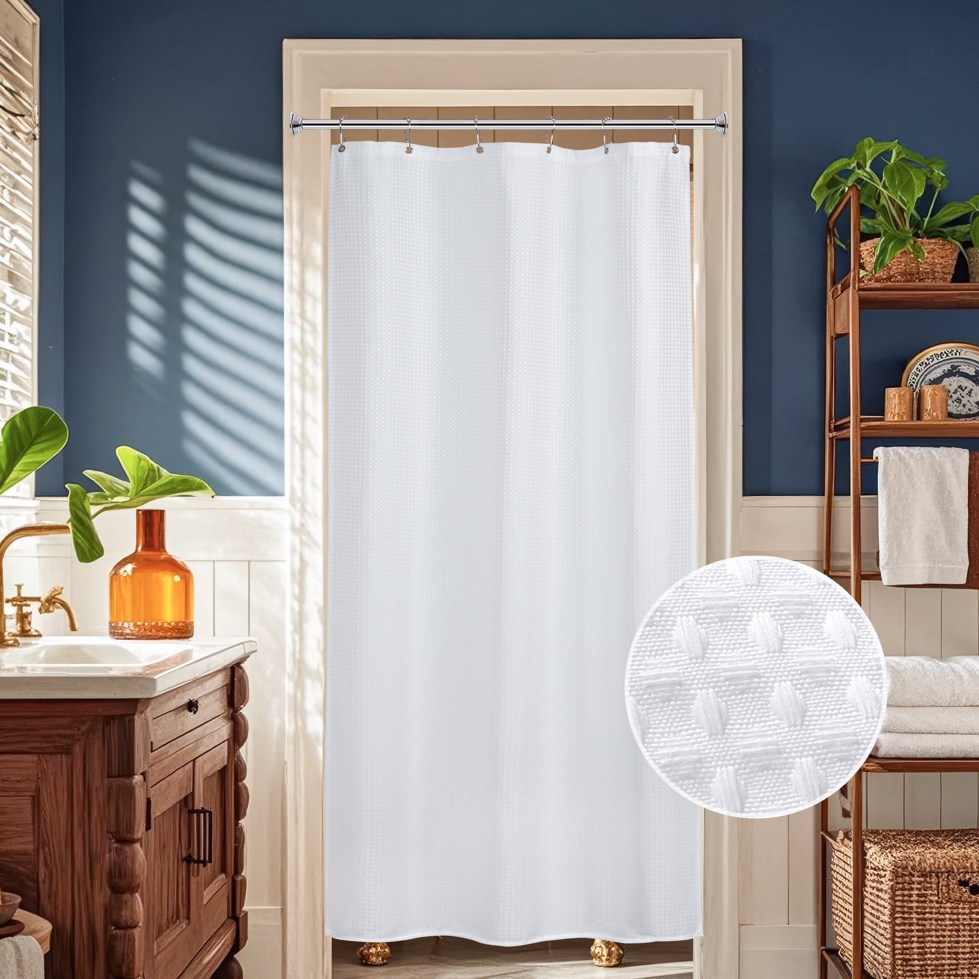 Inosoo Waffle Weave Fabric Shower Curtain, 36 Inches Small Half Size ...