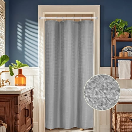 Inosoo Waffle Weave Fabric Shower Curtain, 36"x 72" Small Half Size Stall Shower Curtain, Heavy Duty Narrow Bath Curtain for Hotel, Gray