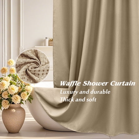 Inosoo Waffle Weave Fabric Shower Curtain, 72"x 72" Heavy Duty Soft Fall Cloth Shower Curtains for Hotel, Mocha Brown