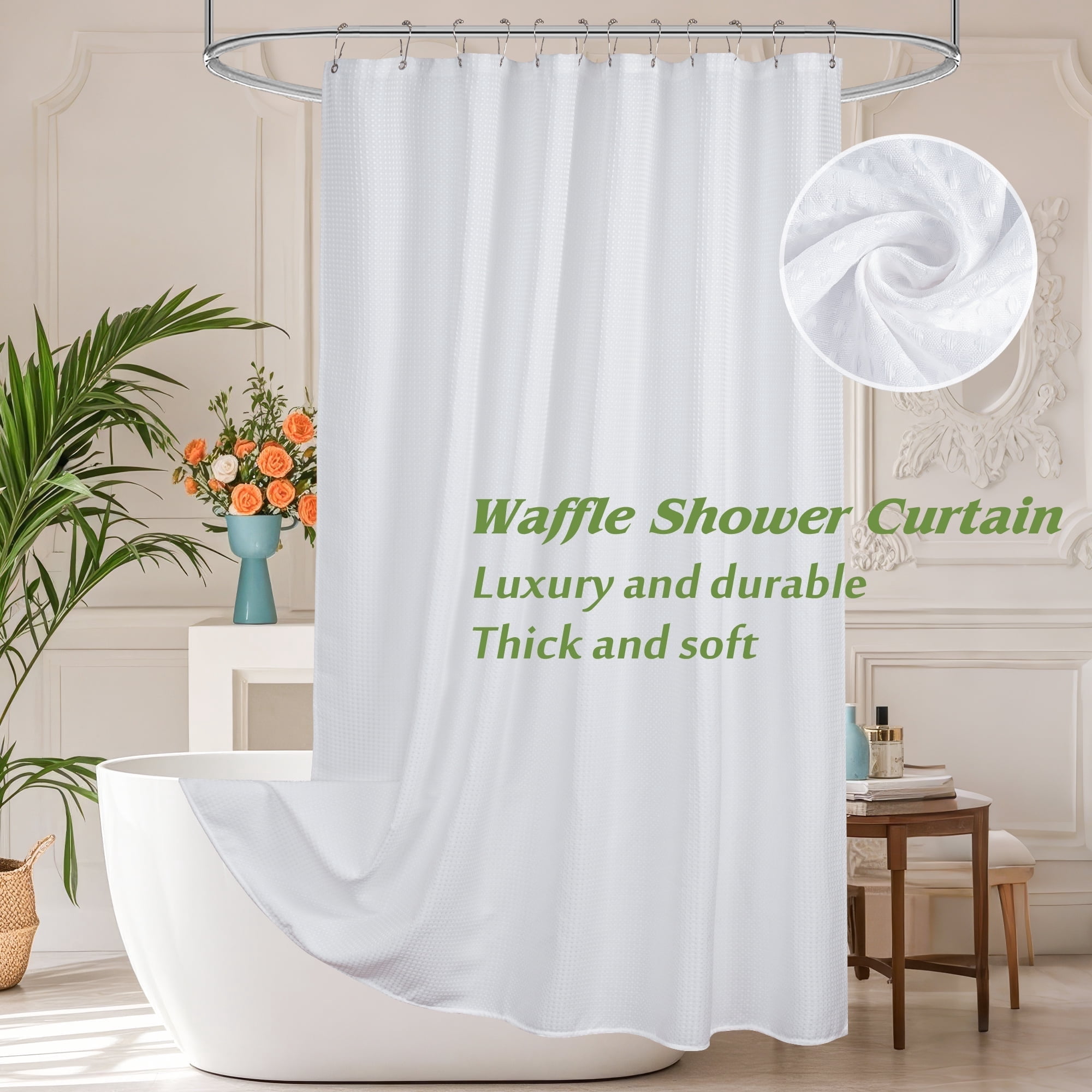 Inosoo Waffle Weave Fabric Shower Curtain, 72"x 96" Extra Long Heavy Duty Soft Cloth Shower Curtains for Hotel, White