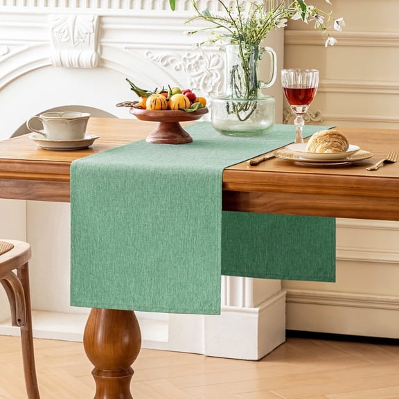 Inosoo Waterproof Table Runner, 13x48 inch Decorative Linen-like Polyester Table Scarf, Easy Clean for Daily Use & Holiday Gatherings, Green