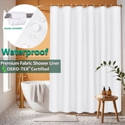 Inosoo White Fabric Shower Curtain Liner, 72"Wx86"H Extra Long Water Resistant Bathroom Shower Liner with Hooks