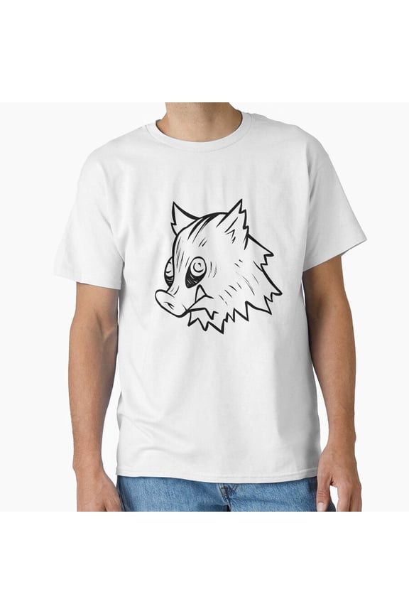 Inosuke Wild Boar Headpiece Hand Drawn Line Art Minimalist Tee T-Shirt