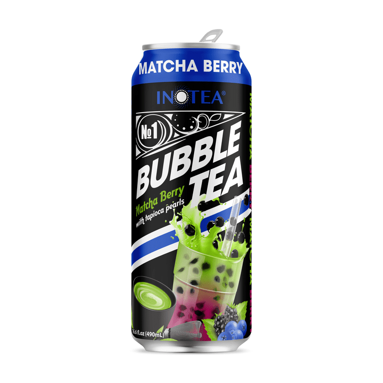 INOTEA Matcha Berry Bubble Tea, 12 Count, 16.6 oz Cans, Black Tea